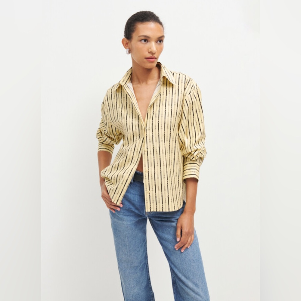 Reformation Yellow Striped Button Down Shirt
